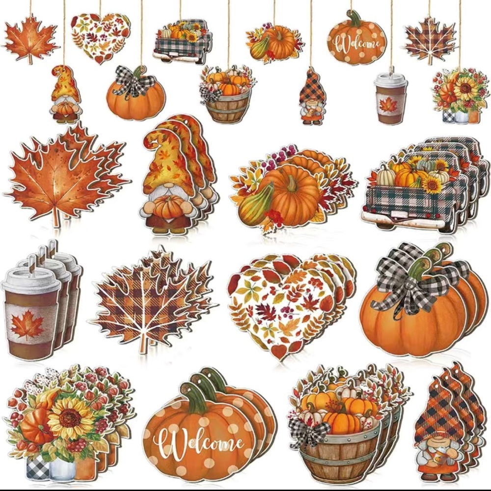 24pcs Wooden Thanksgiving Day Maple Leaf Pumpkin Corn Love Hanging Decoration
